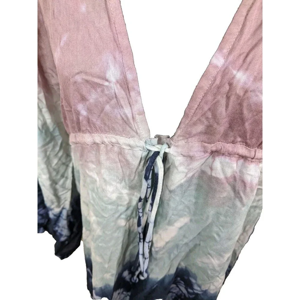 RAVIYA Swim Cover Up Tie Dye Empire Drawstring Waist Tunic Deep V-Neck  0X